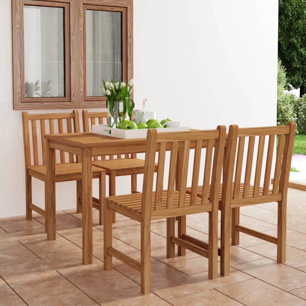 5 Pcs Garden Dining Set Solid Teak Wood