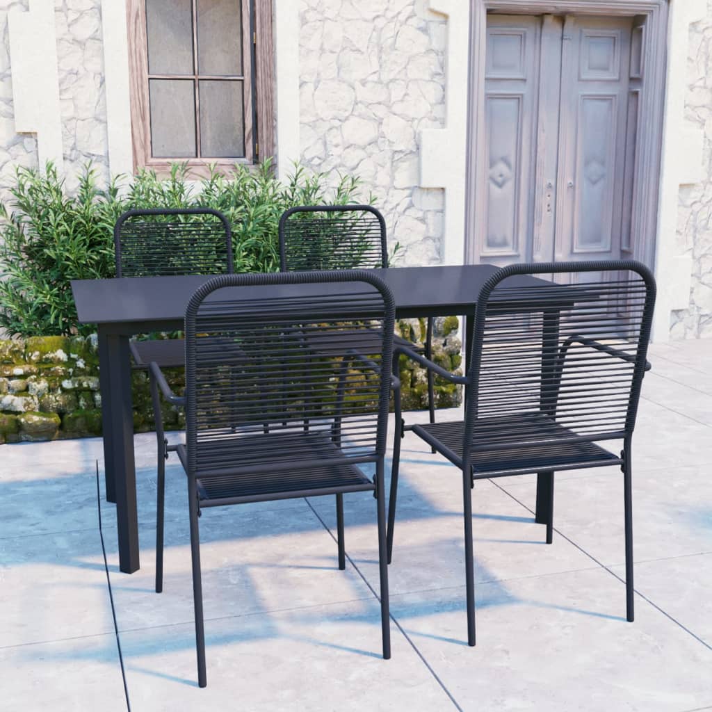 5 Piece Garden Dining Set Black Glass and Steel