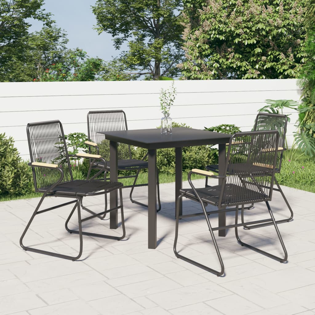 5 Piece Garden Dining Set Black PVC Rattan