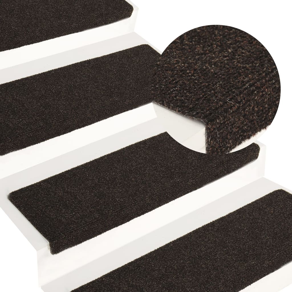 Stair Mats 15 Pcs Needle Punch 65x21x4cm Dark Brown