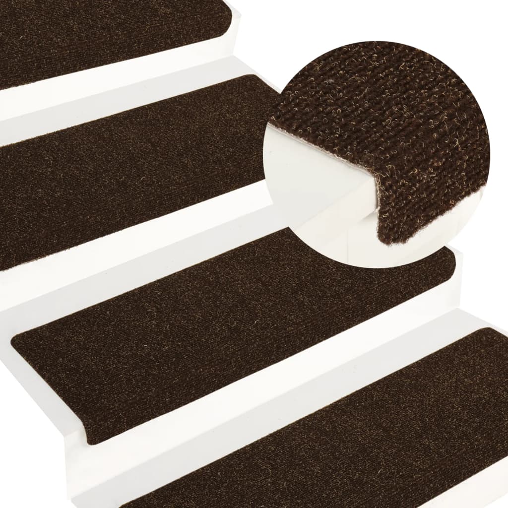 Stair Mats 15 Pcs Needle Punch 65x21x4cm Brown