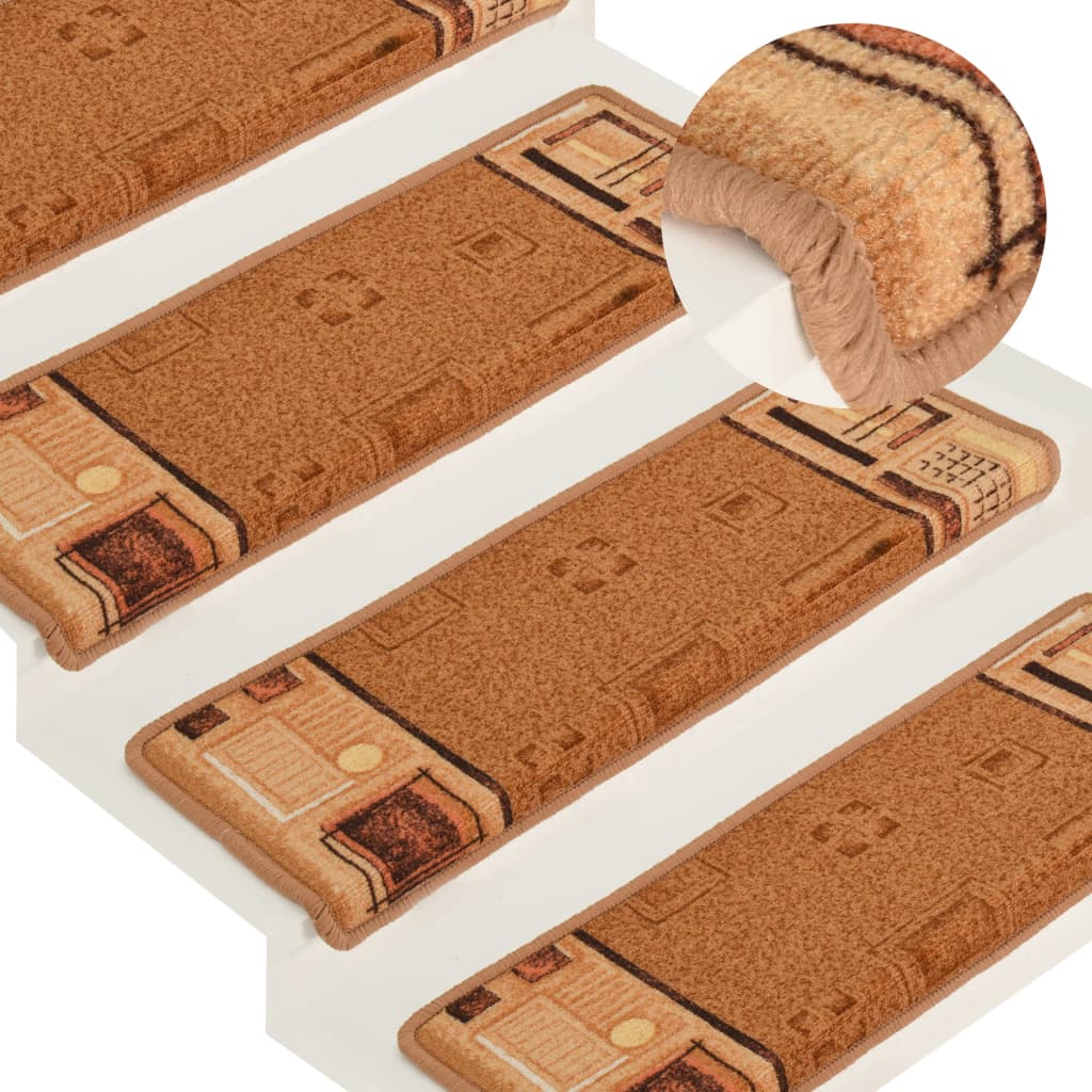 Stair Mats Self-adhesive 15 Pcs 65x21x4cm Beige