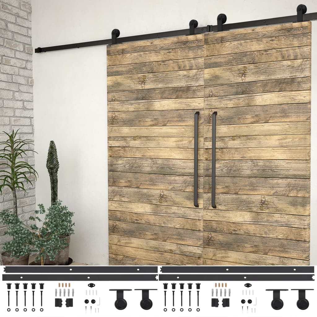 Sliding Door Hardware Kits 2 Pcs 200cm Steel Black