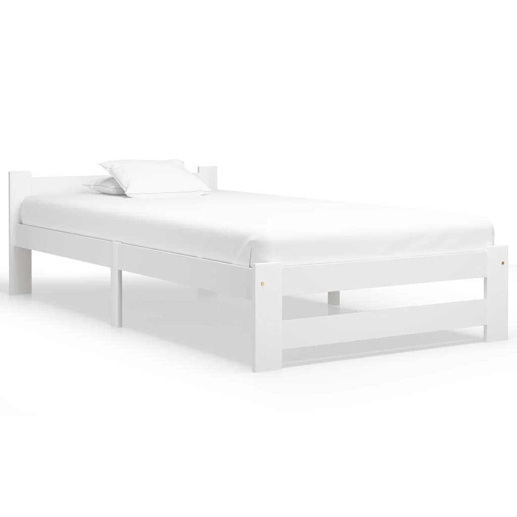 Bed Frame White Solid Pine Wood 100x200 cm