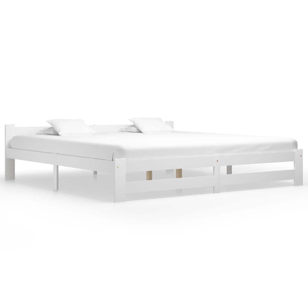 Bed Frame White Solid Pine Wood 200x200 cm