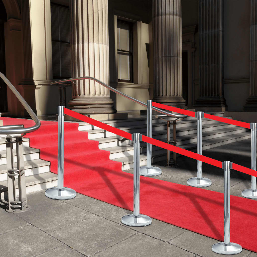 Stanchions with Belts 4 Pcs Airport Barrier Stainless Steel Silver