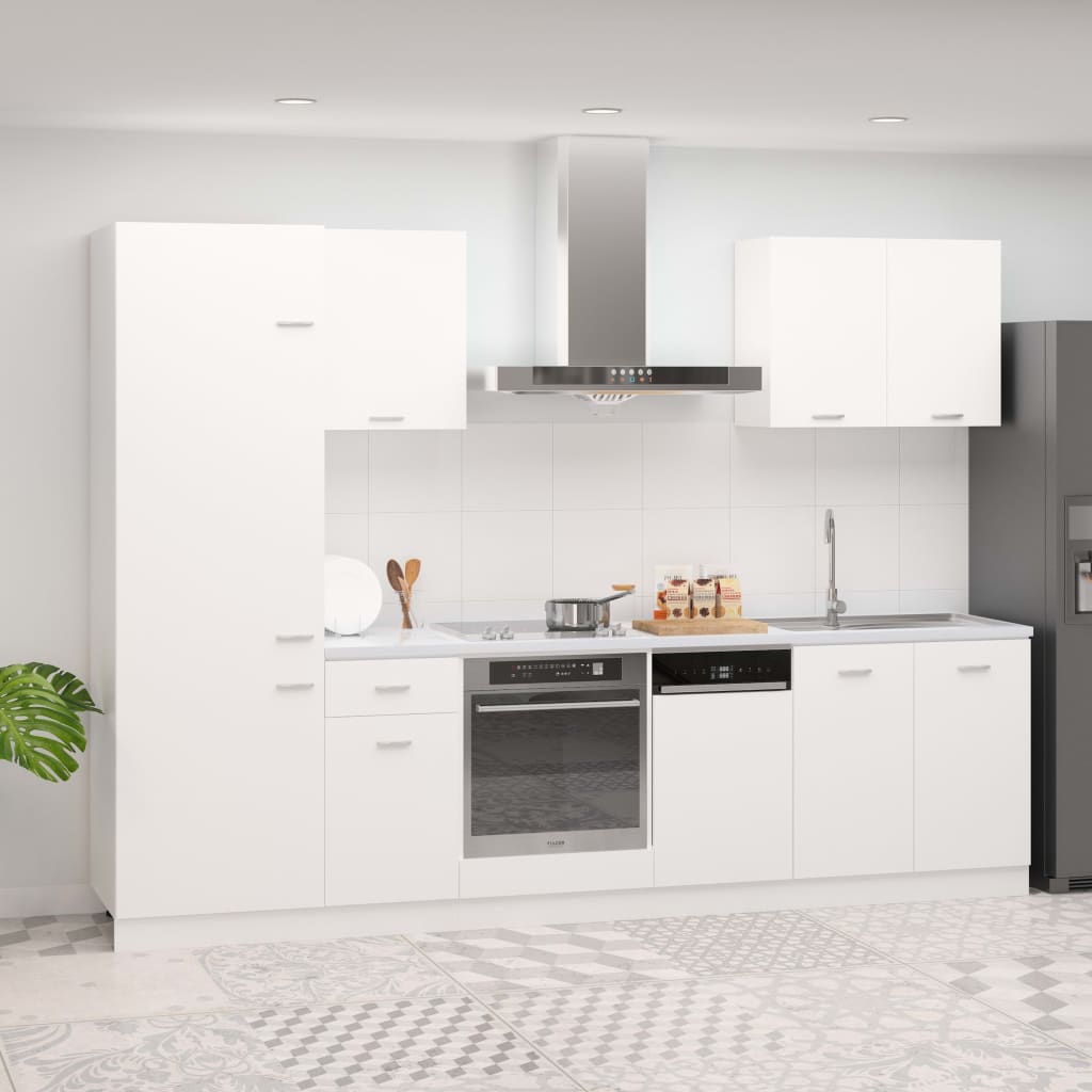 7 Piece Kitchen Cabinet Set White Chipboard