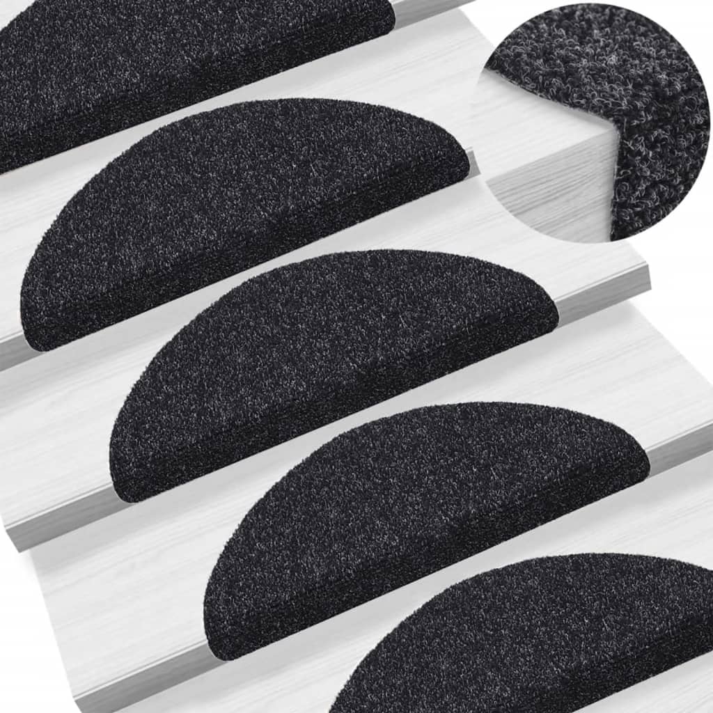Self-adhesive Stair Mats 5 Pcs Black 56x17x3cm Needle Punch