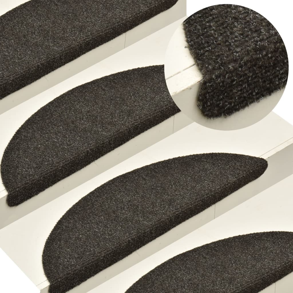 Self-adhesive Stair Mats 10Pcs Anthracite 56x17x3cm Needle Punch