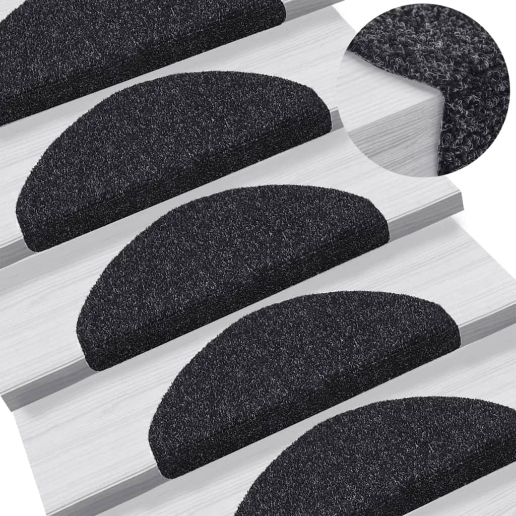 Self-adhesive Stair Mats 5 Pcs Black 65x21x4cm Needle Punch