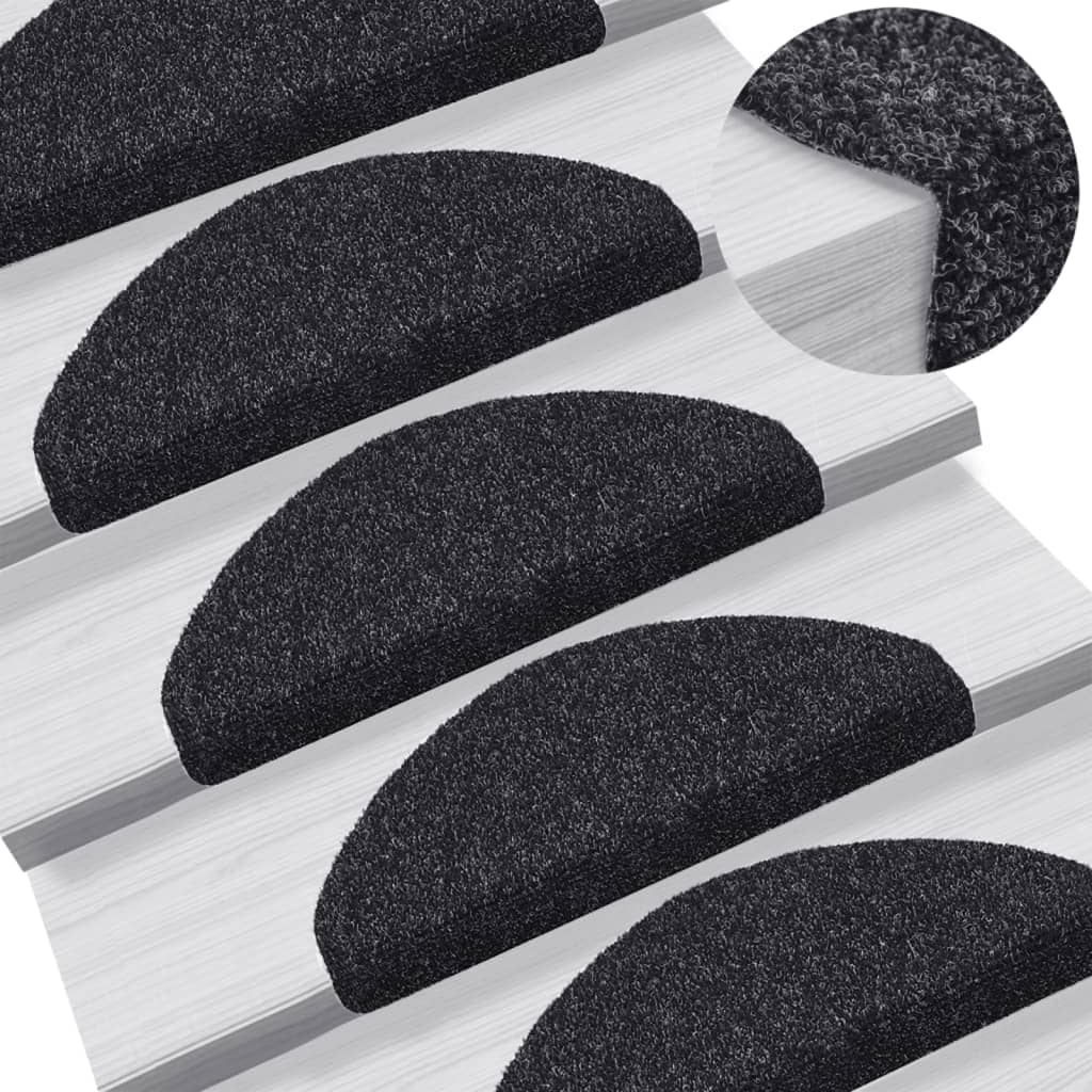Self-adhesive Stair Mats 10 Pcs Black 65x21x4cm Needle Punch