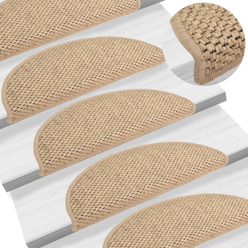 Stair Mats Self-adhesive Sisal-Look 15 Pcs 56x17x3cm Sand