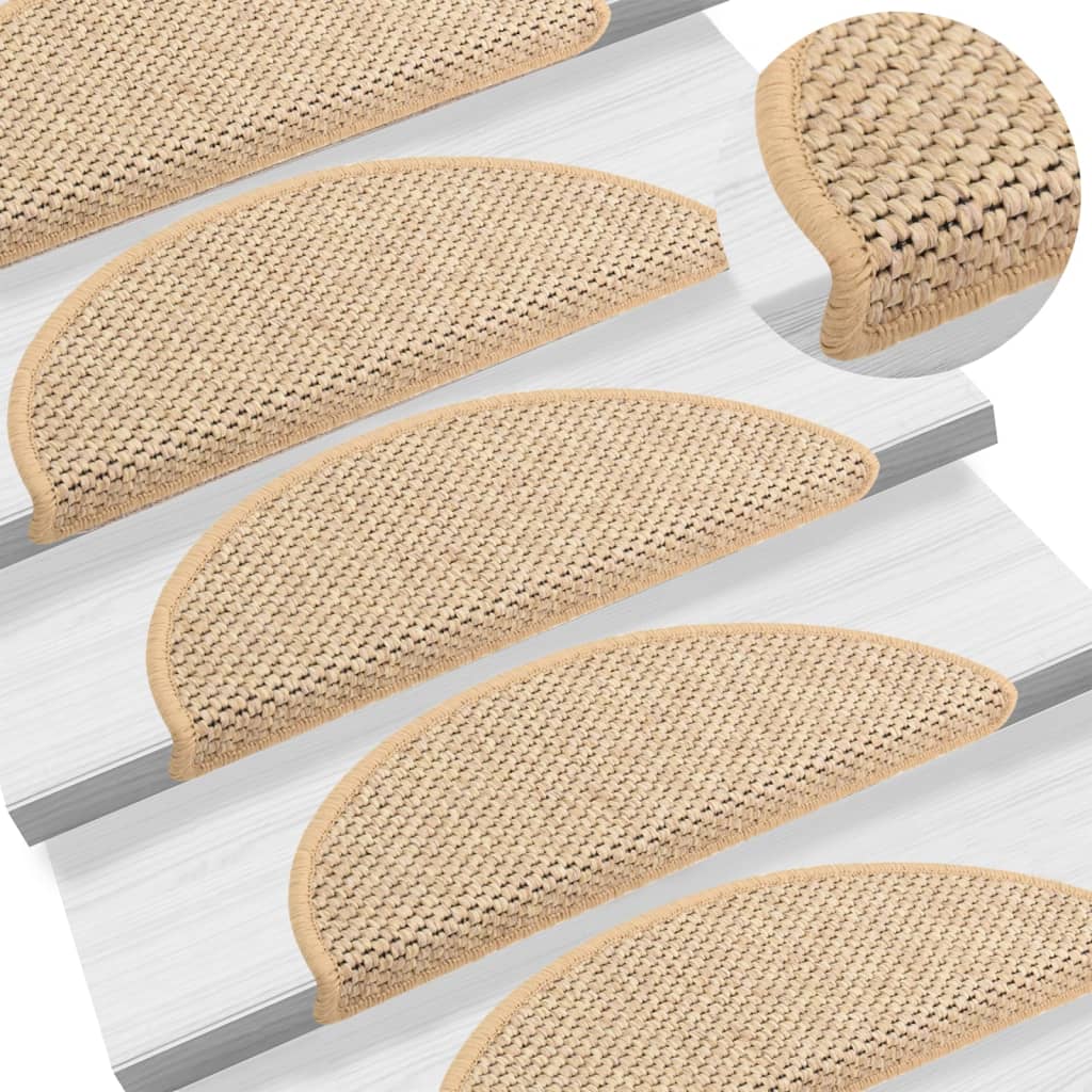 Stair Mats Self-adhesive Sisal-Look 15 Pcs 56x17x3cm Light Beige