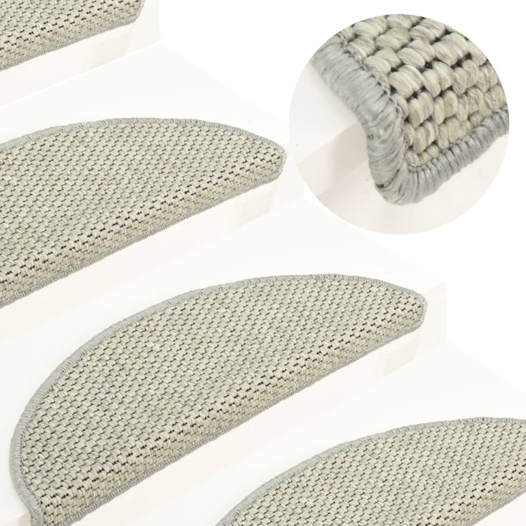 Stair Mats Self-adhesive Sisal-Look 15 Pcs 65x21x4cm Grey