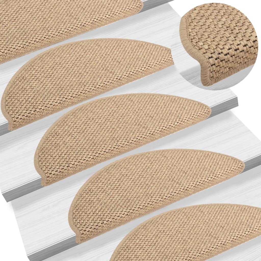 Stair Mats Self-adhesive Sisal-Look 15 Pcs 65x21x4cm Sand