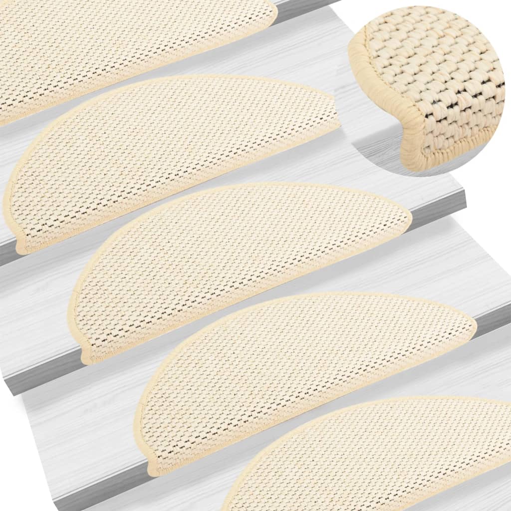 Stair Mats Self-adhesive Sisal-Look 15 Pcs 65x21x4cm Cream