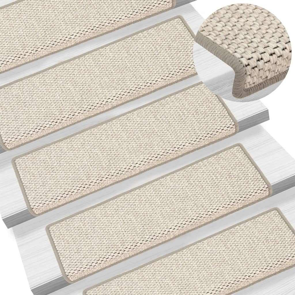 Self-adhesive Stair Mats Sisal-Look 15 Pcs 65x25cm Beige
