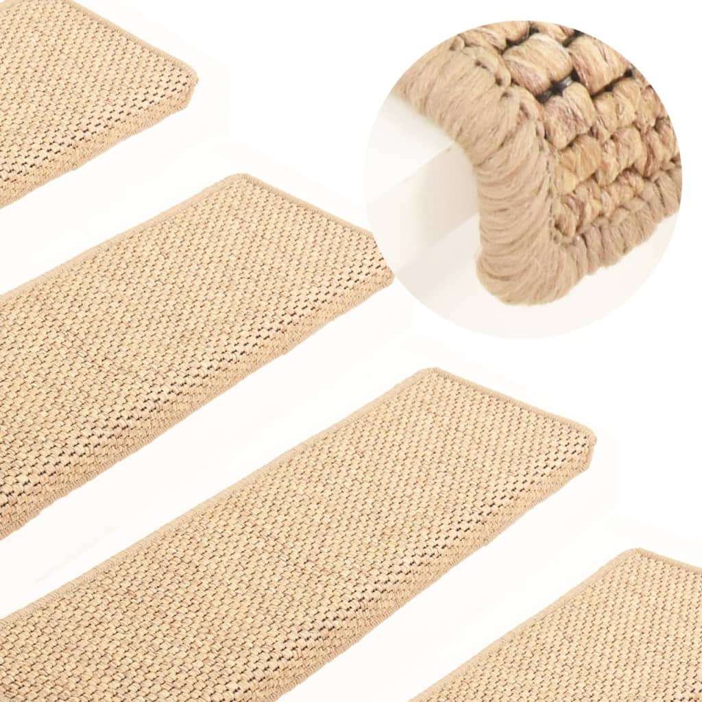 Stair Mats Self-adhesive Sisal-Look 15 pcs 65x21x4 cm Light Beige