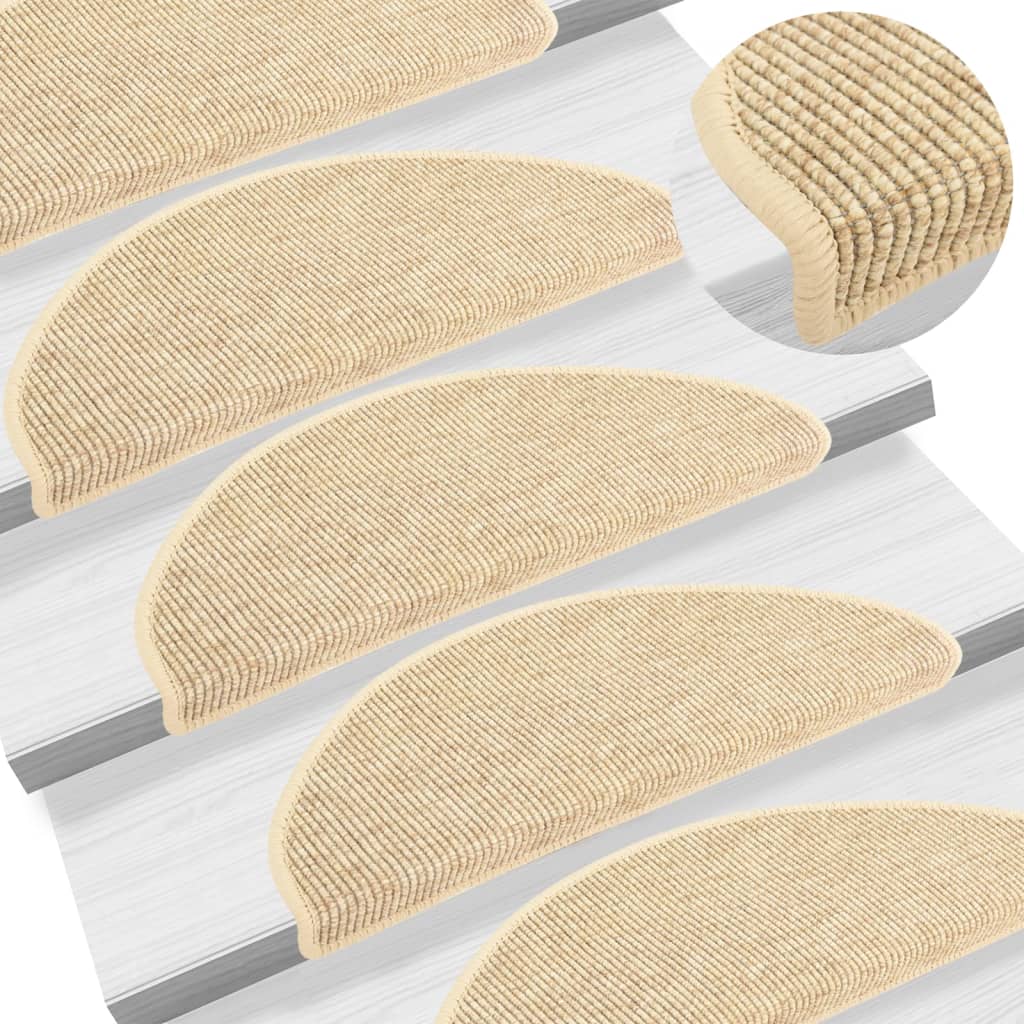 Stair Mats 15 Pieces 65x21x4 cm Light Beige Half Round Large
