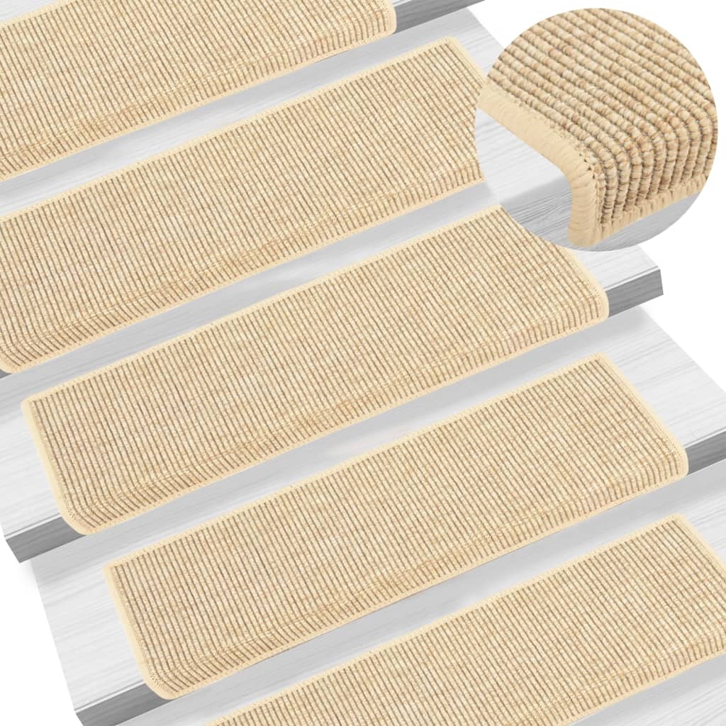 Stair Mats 15 Pieces 65x21x4 cm Light Beige Rectangular Edge