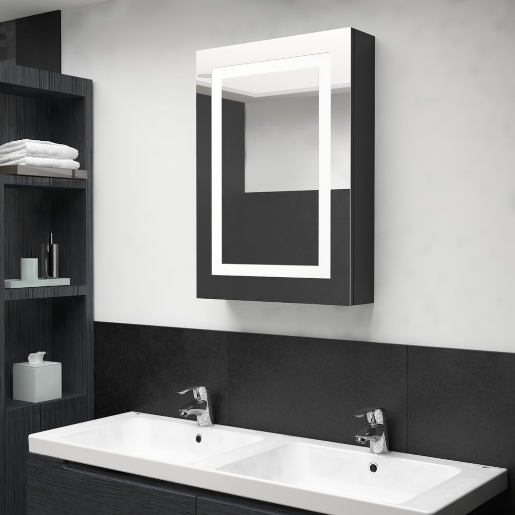 LED Bathroom Mirror Cabinet Shining Black 50x13x70 cm