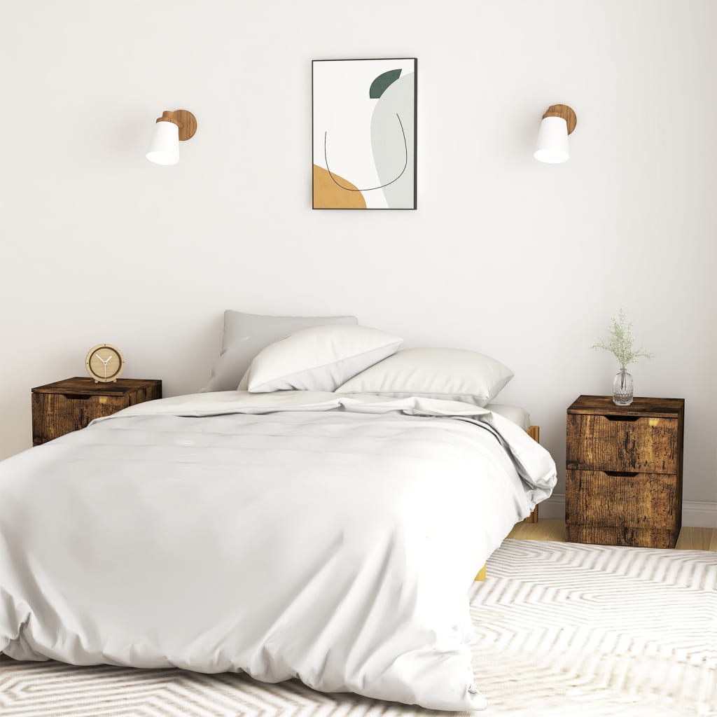 Bedside Table - MANNING Ben 2 Piece Nightstand Smoked Oak 40cm