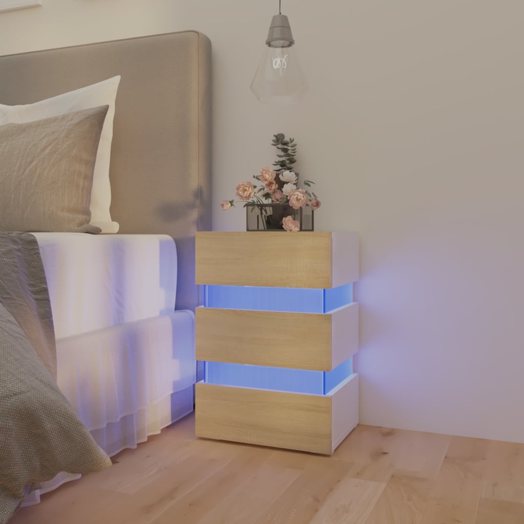 Bedside Table - EVERETT Nightstand White and Sonoma Oak 45cm