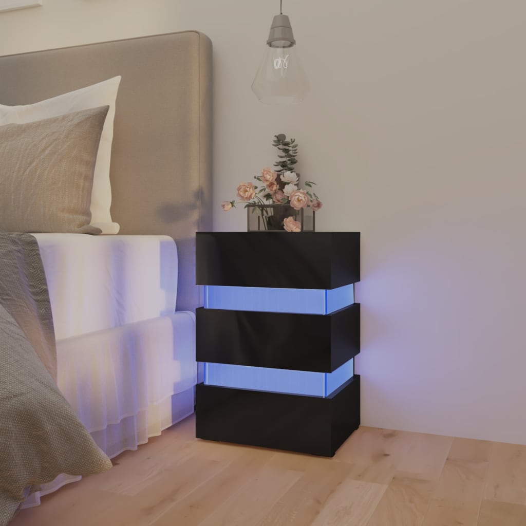 Bedside Table - EVERETT Nightstand High Gloss Black 45cm