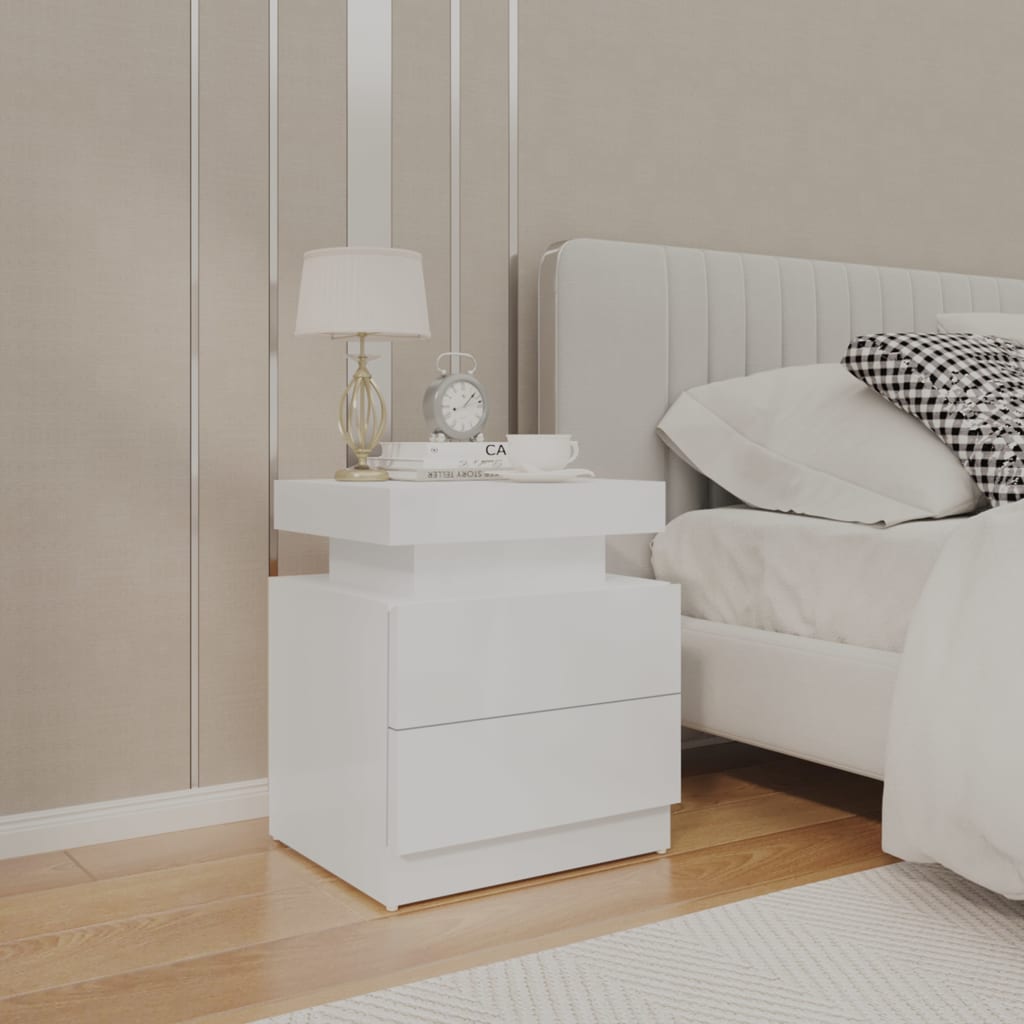 Bedside Table - FARGO Nightstand High Gloss White 45cm