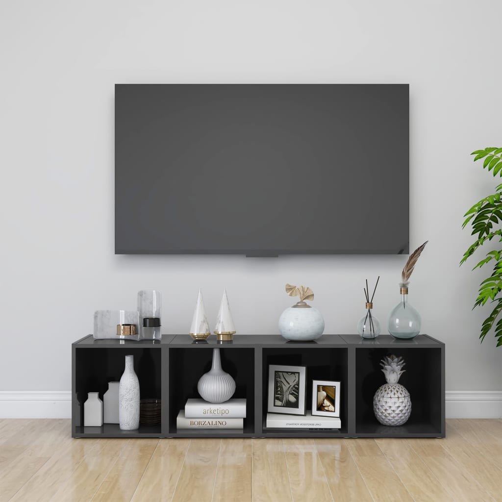 TV Cabinets 4 Pieces High Gloss Grey 37x35x37 cm Engineered Wood