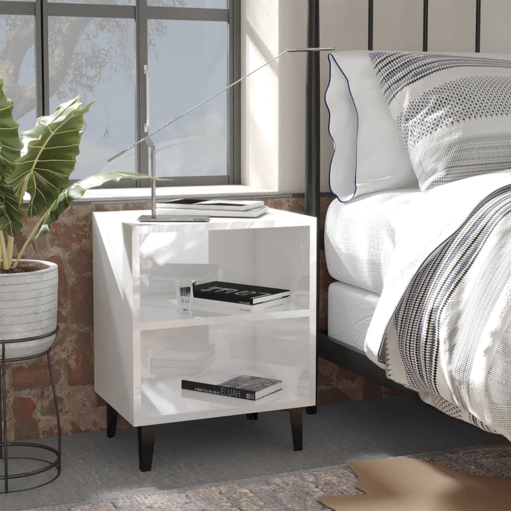 Bedside Table - WATERLOO Greer 2 Piece Nightstand High Gloss White 40cm