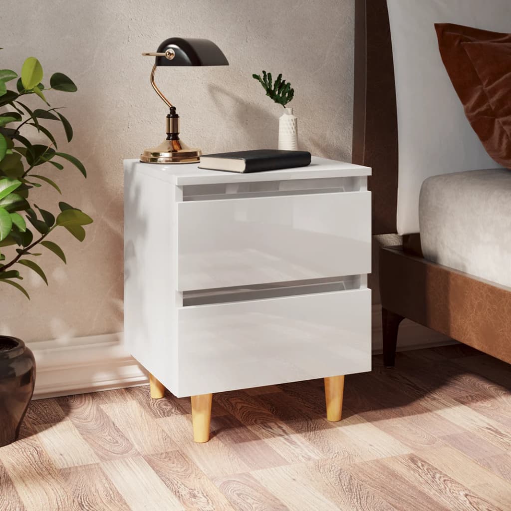 Bedside Table - PRINCETON 2 Piece Nightstand High Gloss White 40cm