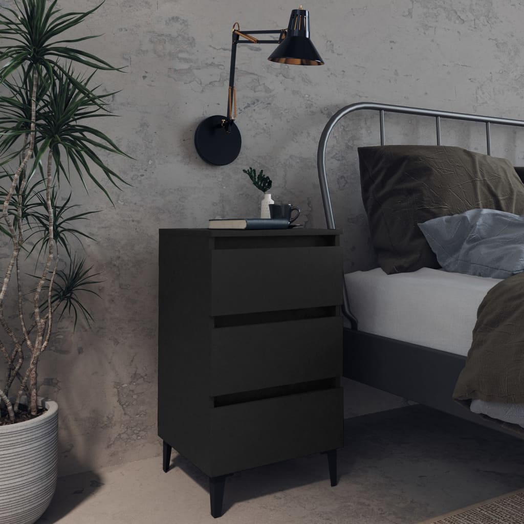 Bedside Table - MORGAN Nightstand Black 40cm