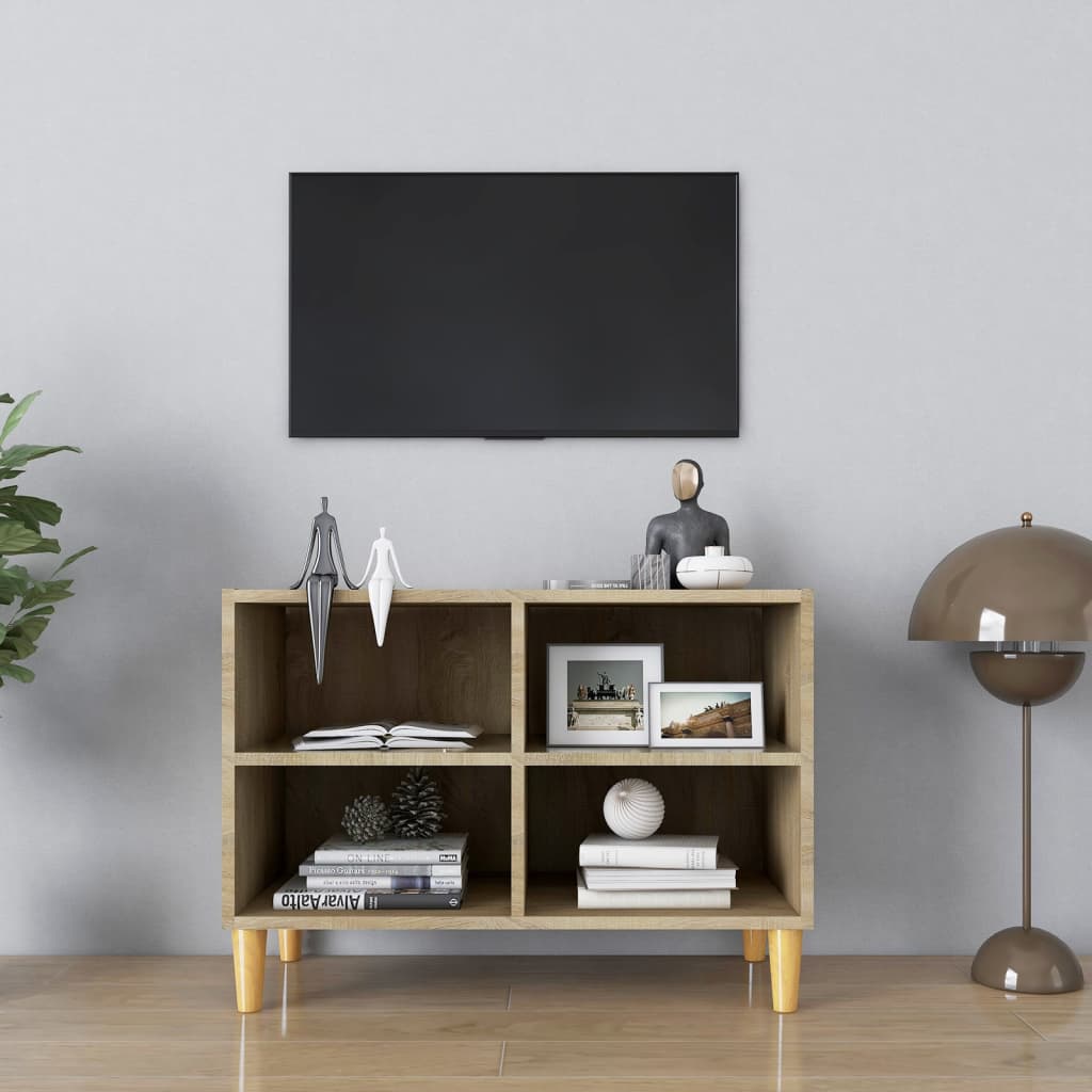 TV Cabinet with Solid Wood Legs Sonoma Oak 69.5x30x50cm