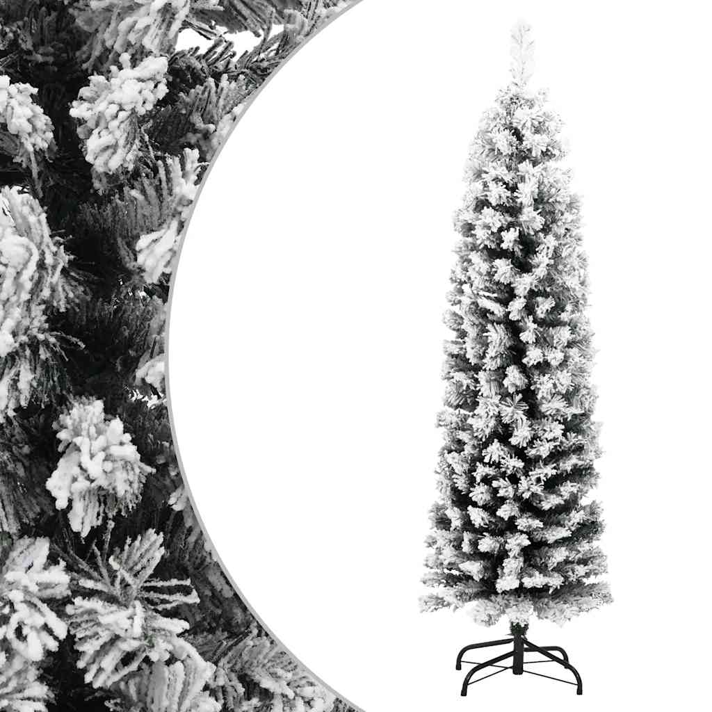 HUGLEN Slim Artificial Christmas Tree with Flocked Snow 120cm - Green