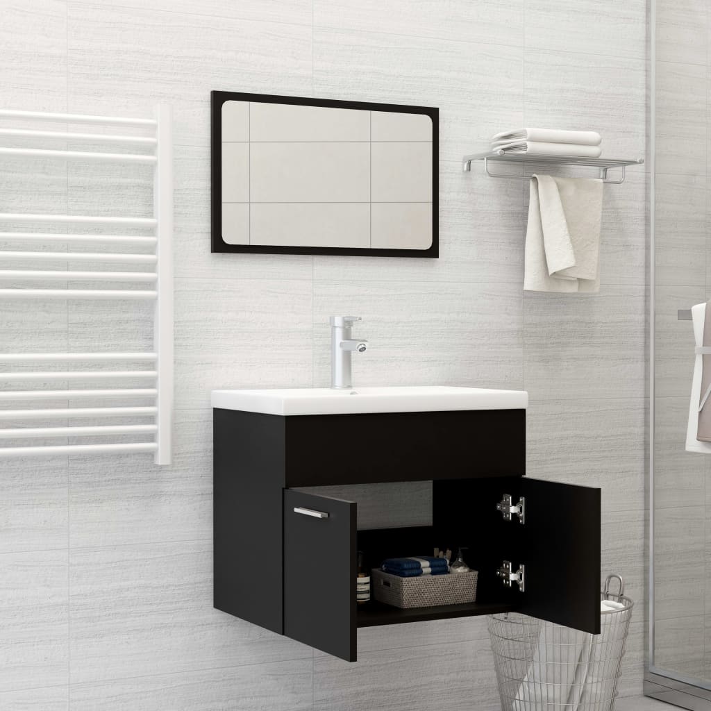 Bathroom Furniture Set Black Chipboard