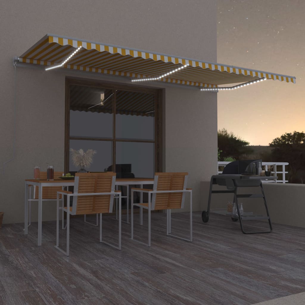 Manual Retractable Awning with LED 600x300cm Yellow and White