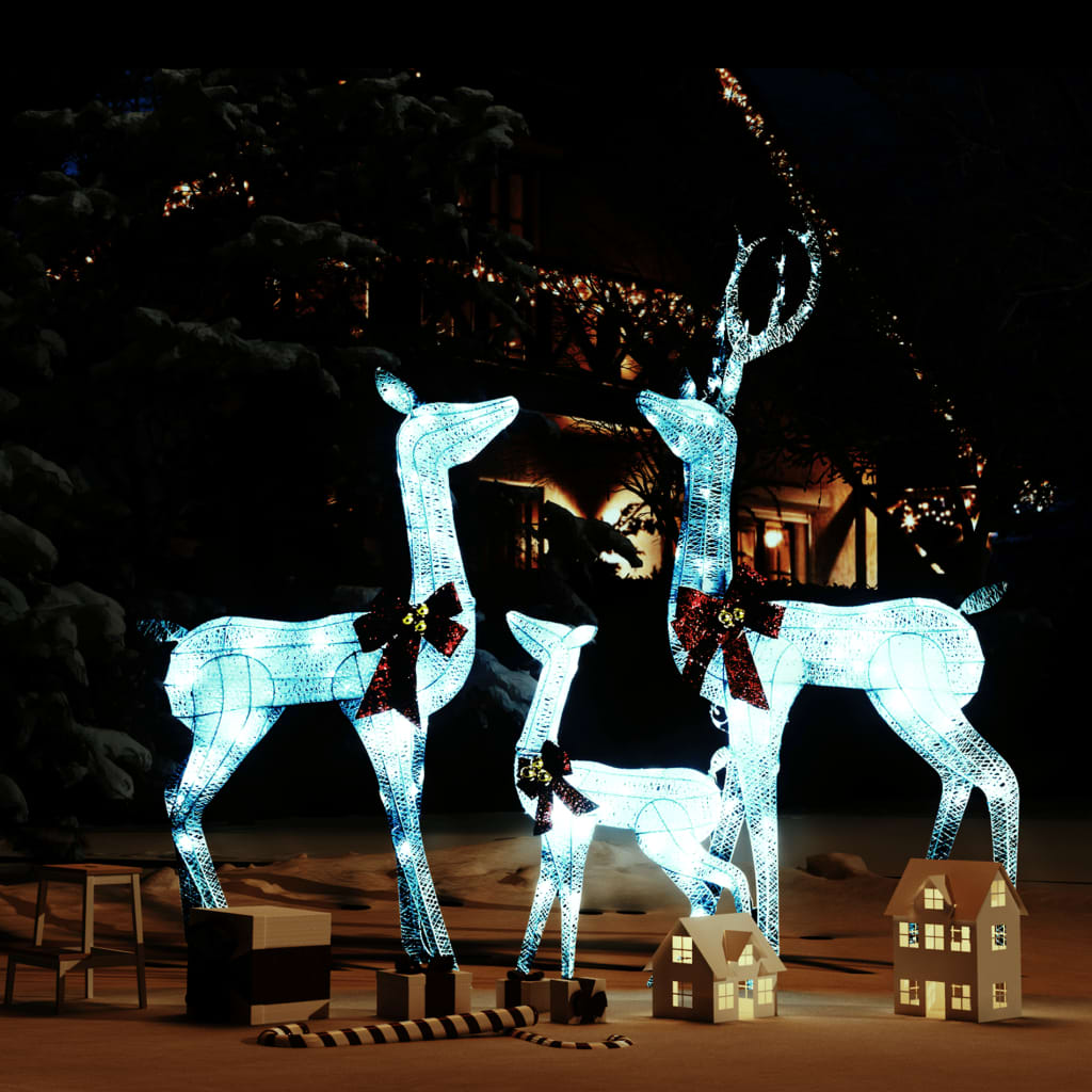 Roche Reindeer Family Christmas Decoration White and Silver 201 LEDs