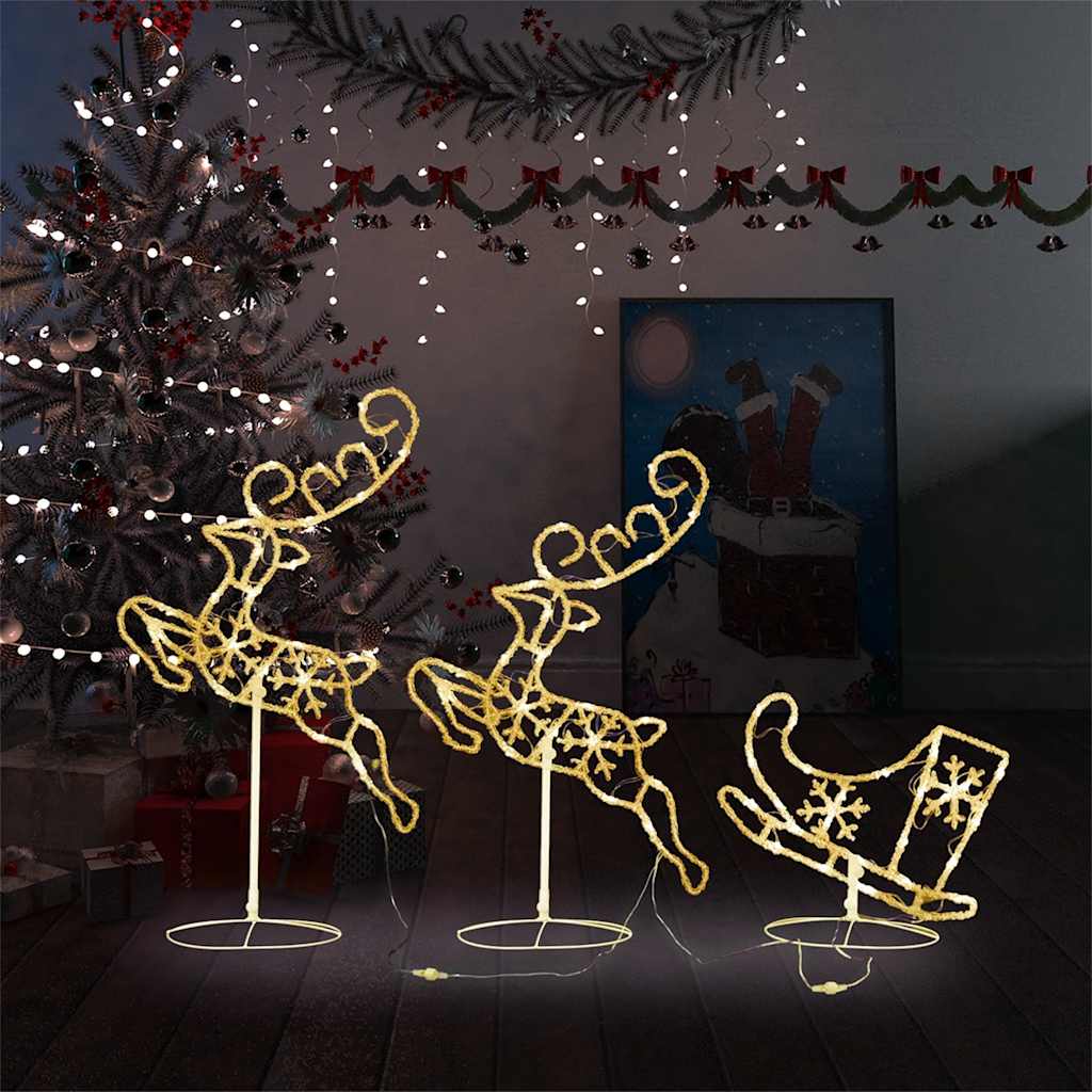 SNUGRA Acrylic Christmas Flying Reindeer&Sleigh 260x21x87cm Warm White