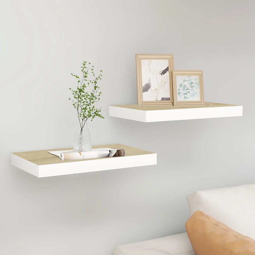 Floating Wall Shelves 2 Pieces Oak and White 40x23x3.8 cm MDF