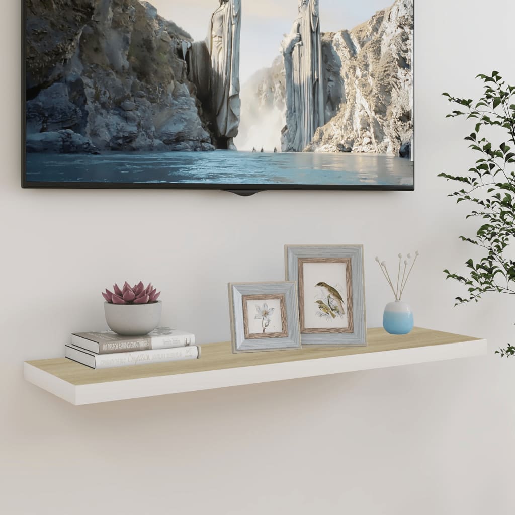 Floating Wall Shelf Oak and White 90x23.5x3.8 cm MDF