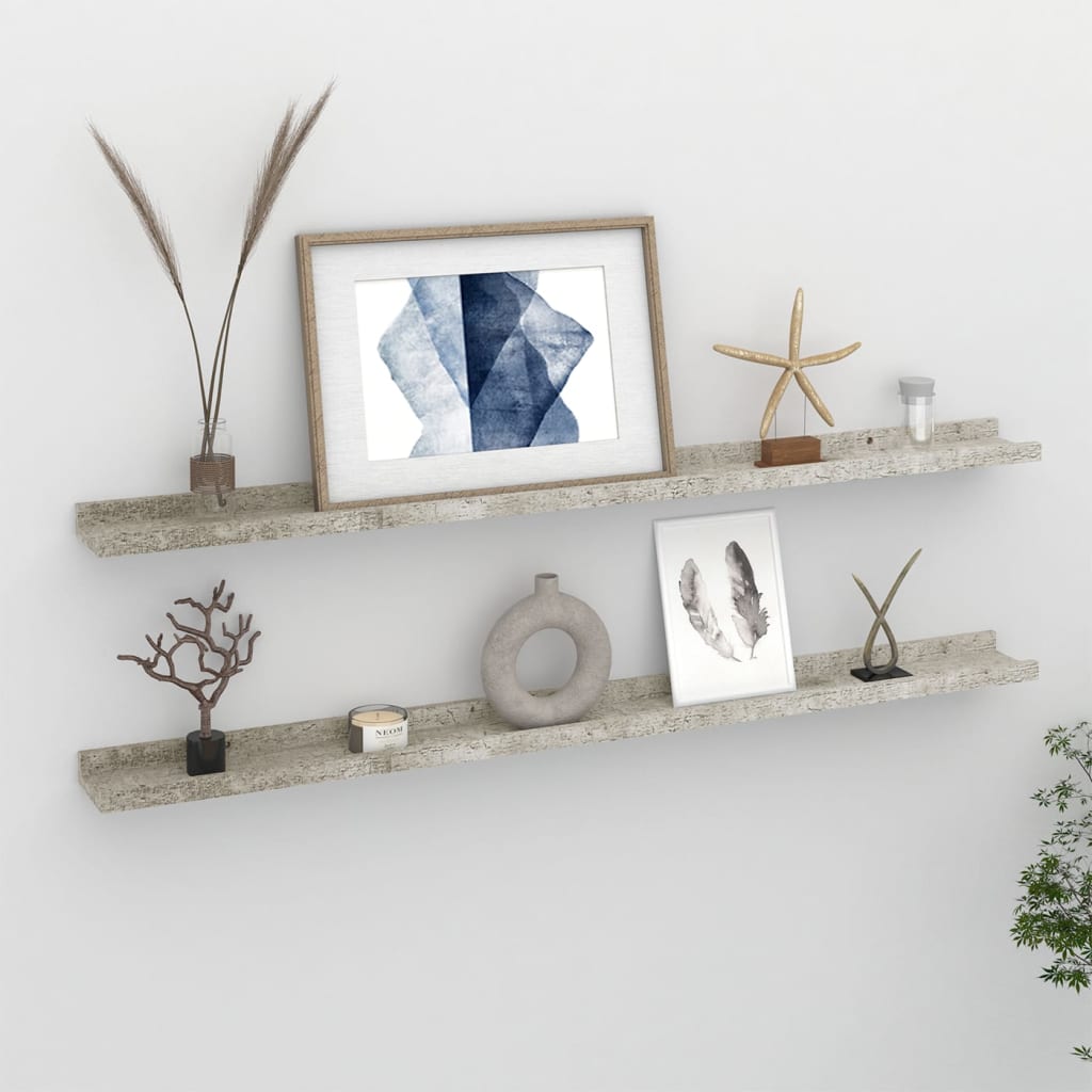 Wall Shelves 2 pcs Concrete Grey 100x9x3 cm