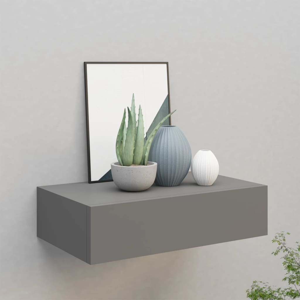 Wall-mounted Drawer Shelf Grey 40x23.5x10cm MDF