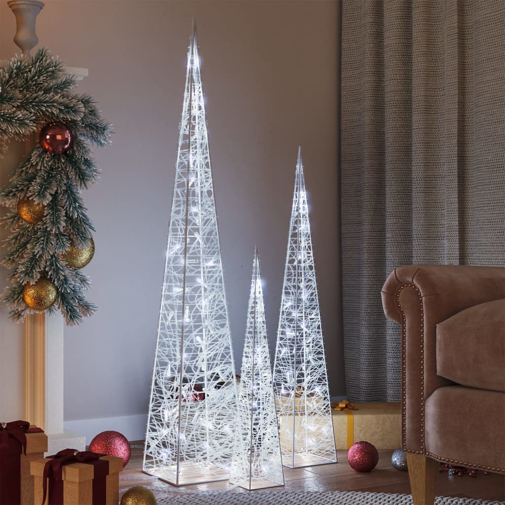 Acrylic Decorative LED Light Cone Set - Cold White