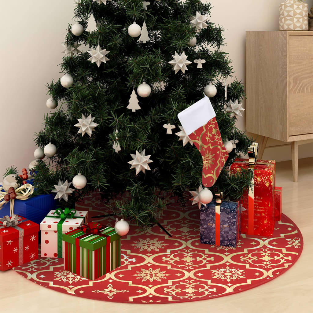 Chena Luxury Christmas Tree Skirt Sock Red 90cm Fabric