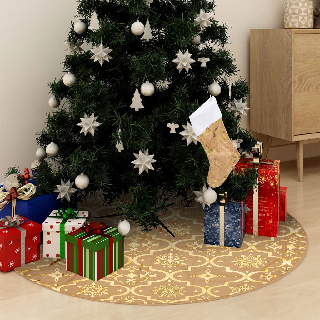Chena Luxury Christmas Tree Skirt Sock Yellow 150cm Fabric