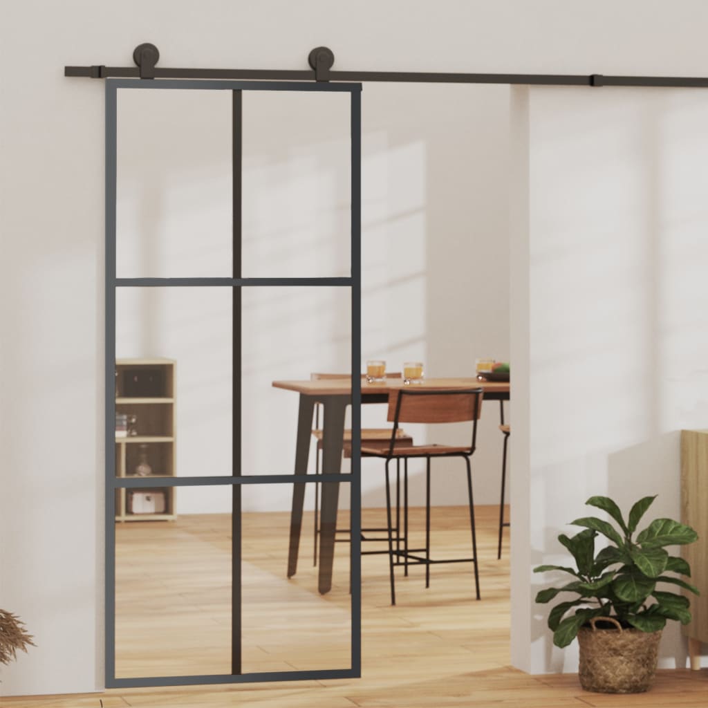 Sliding Door ESG Glass and Aluminium 90x205cm Black