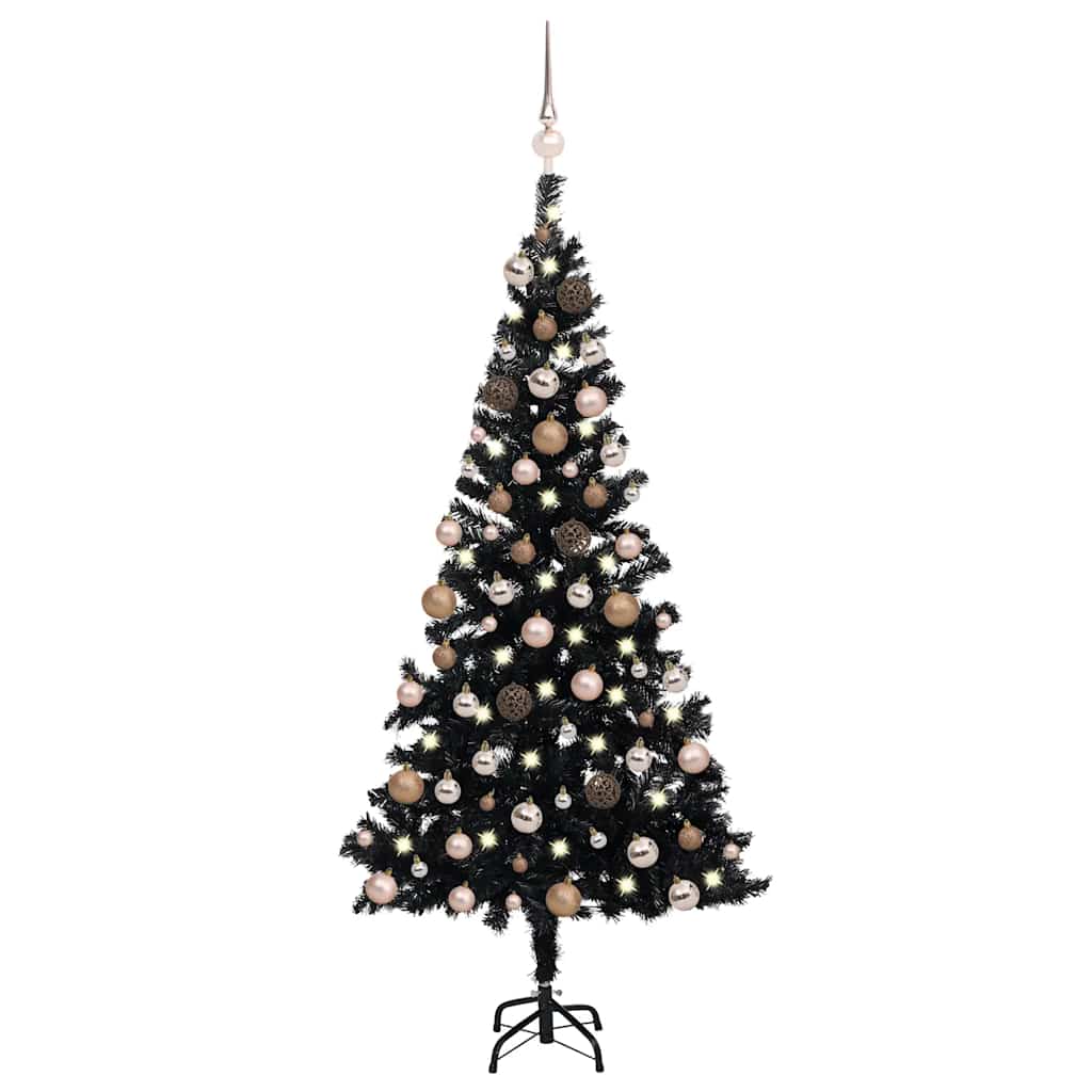GLIMMO Artificial Pre-lit Christmas Tree with Ball Set Black 180 cm PVC