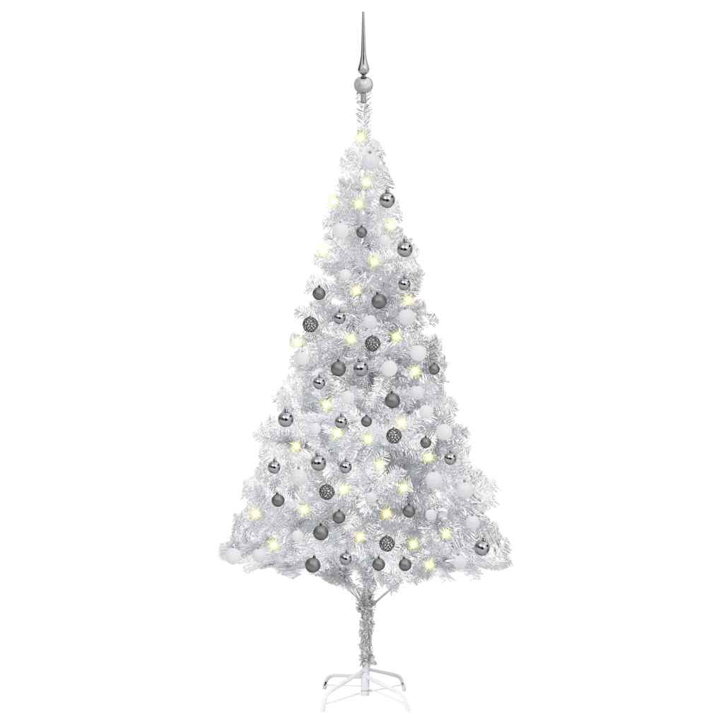FROSTYN Artificial Pre-lit Christmas Tree with Ball Set Silver 180 cm PET