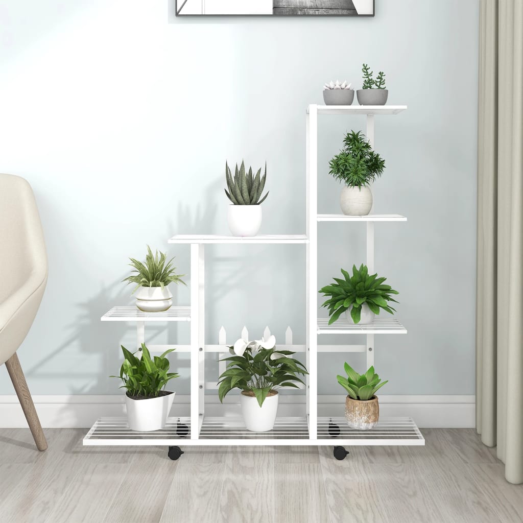 Flower Stand with Wheel 94.5x25x92.5 cm White Metal
